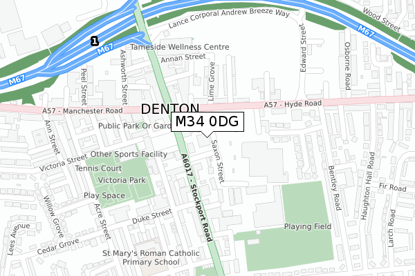 M34 0DG map - large scale - OS Open Zoomstack (Ordnance Survey)