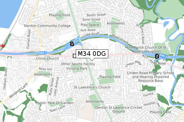 M34 0DG map - small scale - OS Open Zoomstack (Ordnance Survey)