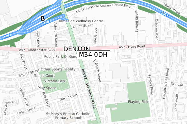 M34 0DH map - large scale - OS Open Zoomstack (Ordnance Survey)