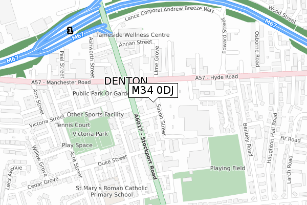 M34 0DJ map - large scale - OS Open Zoomstack (Ordnance Survey)