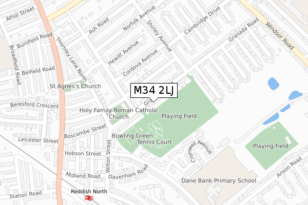 M34 2LJ map - large scale - OS Open Zoomstack (Ordnance Survey)