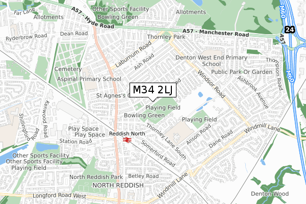 M34 2LJ map - small scale - OS Open Zoomstack (Ordnance Survey)