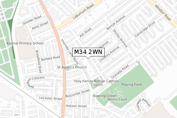 M34 2WN map - large scale - OS Open Zoomstack (Ordnance Survey)