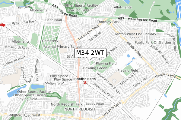 M34 2WT map - small scale - OS Open Zoomstack (Ordnance Survey)