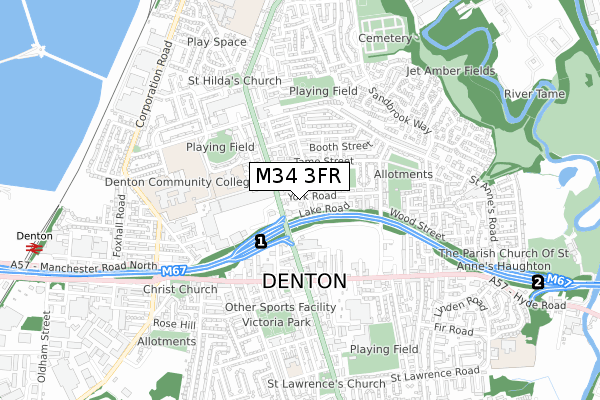 M34 3FR map - small scale - OS Open Zoomstack (Ordnance Survey)