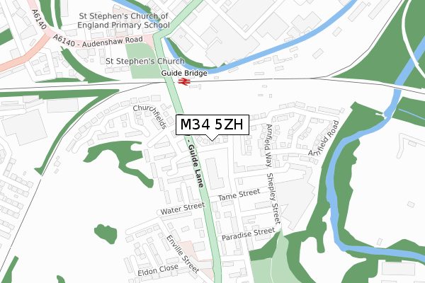 M34 5ZH map - large scale - OS Open Zoomstack (Ordnance Survey)