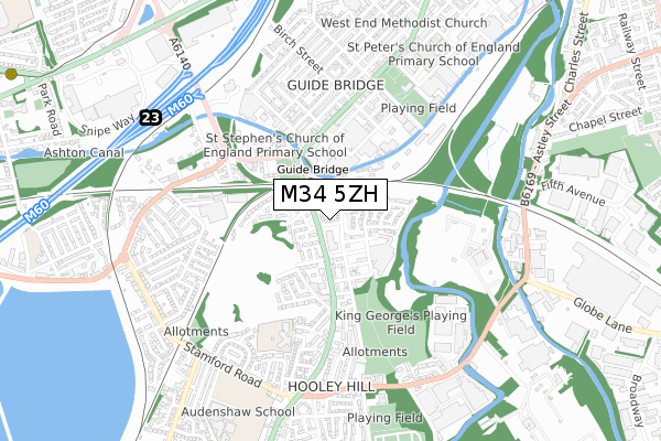 M34 5ZH map - small scale - OS Open Zoomstack (Ordnance Survey)
