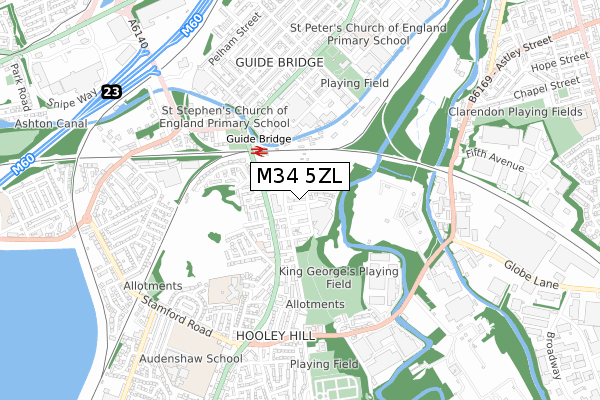 M34 5ZL map - small scale - OS Open Zoomstack (Ordnance Survey)