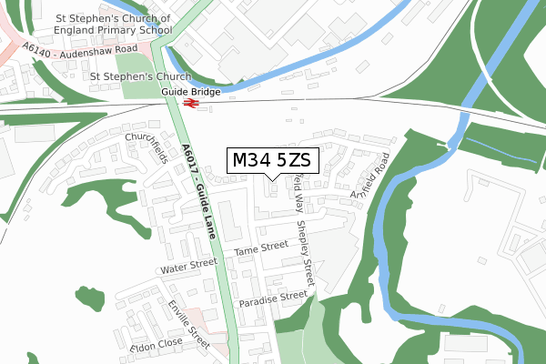 M34 5ZS map - large scale - OS Open Zoomstack (Ordnance Survey)