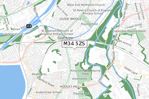 M34 5ZS map - small scale - OS Open Zoomstack (Ordnance Survey)