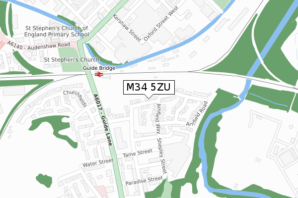 M34 5ZU map - large scale - OS Open Zoomstack (Ordnance Survey)