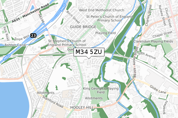 M34 5ZU map - small scale - OS Open Zoomstack (Ordnance Survey)