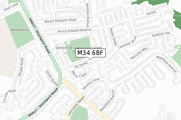 M34 6BF map - large scale - OS Open Zoomstack (Ordnance Survey)