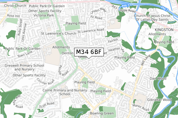 M34 6BF map - small scale - OS Open Zoomstack (Ordnance Survey)