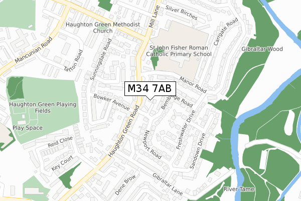 M34 7AB map - large scale - OS Open Zoomstack (Ordnance Survey)