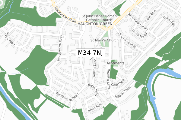 M34 7NJ map - large scale - OS Open Zoomstack (Ordnance Survey)