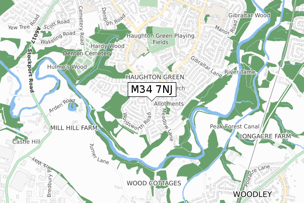 M34 7NJ map - small scale - OS Open Zoomstack (Ordnance Survey)