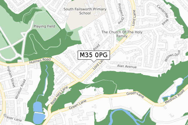 M35 0PG map - large scale - OS Open Zoomstack (Ordnance Survey)