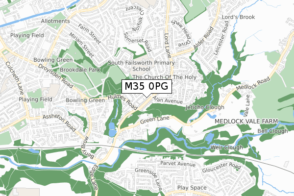M35 0PG map - small scale - OS Open Zoomstack (Ordnance Survey)