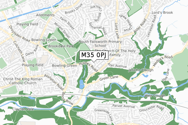 M35 0PJ map - small scale - OS Open Zoomstack (Ordnance Survey)