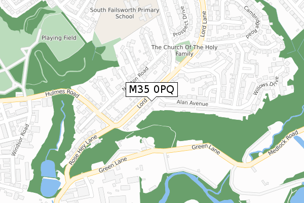 M35 0PQ map - large scale - OS Open Zoomstack (Ordnance Survey)