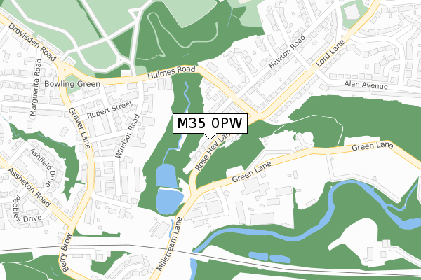 M35 0PW map - large scale - OS Open Zoomstack (Ordnance Survey)