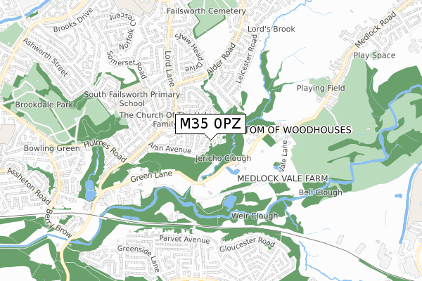 M35 0PZ map - small scale - OS Open Zoomstack (Ordnance Survey)