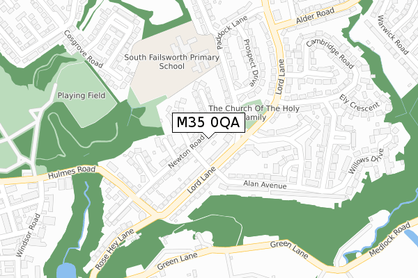 M35 0QA map - large scale - OS Open Zoomstack (Ordnance Survey)