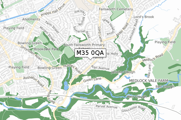 M35 0QA map - small scale - OS Open Zoomstack (Ordnance Survey)