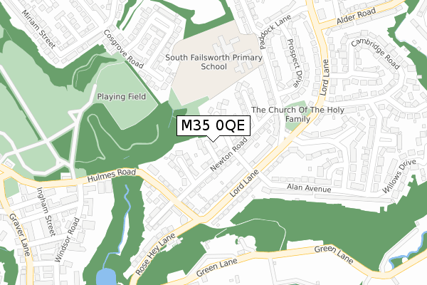 M35 0QE map - large scale - OS Open Zoomstack (Ordnance Survey)