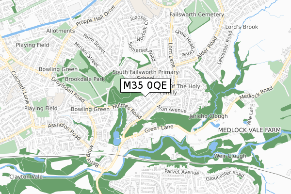 M35 0QE map - small scale - OS Open Zoomstack (Ordnance Survey)