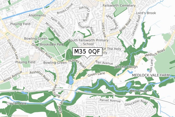 M35 0QF map - small scale - OS Open Zoomstack (Ordnance Survey)