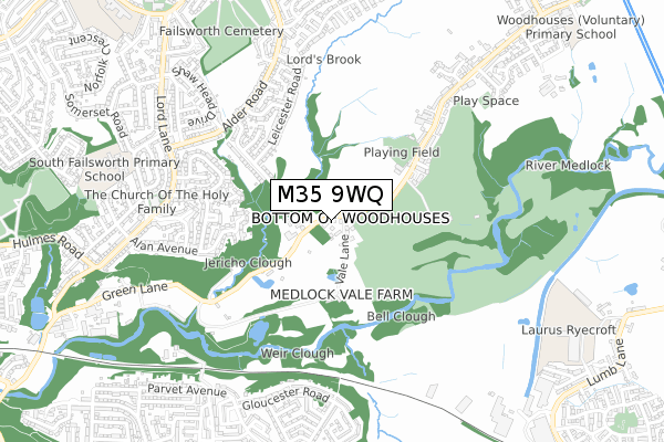 M35 9WQ map - small scale - OS Open Zoomstack (Ordnance Survey)