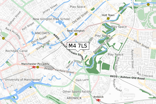 M4 7LS map - small scale - OS Open Zoomstack (Ordnance Survey)