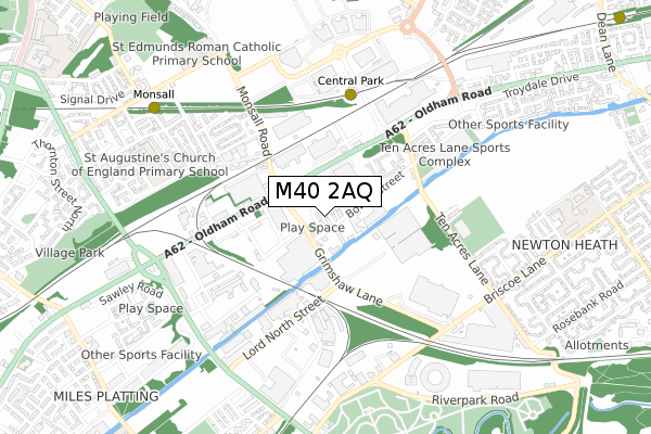 M40 2AQ map - small scale - OS Open Zoomstack (Ordnance Survey)