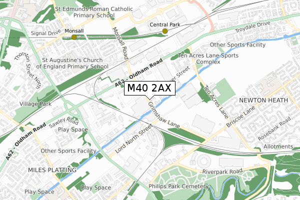 M40 2AX map - small scale - OS Open Zoomstack (Ordnance Survey)