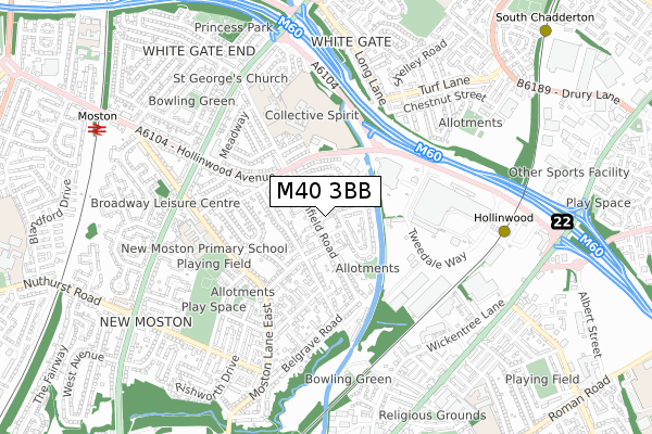 M40 3BB map - small scale - OS Open Zoomstack (Ordnance Survey)