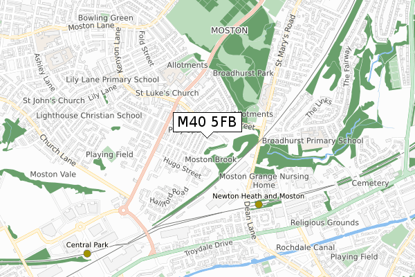 M40 5FB map - small scale - OS Open Zoomstack (Ordnance Survey)