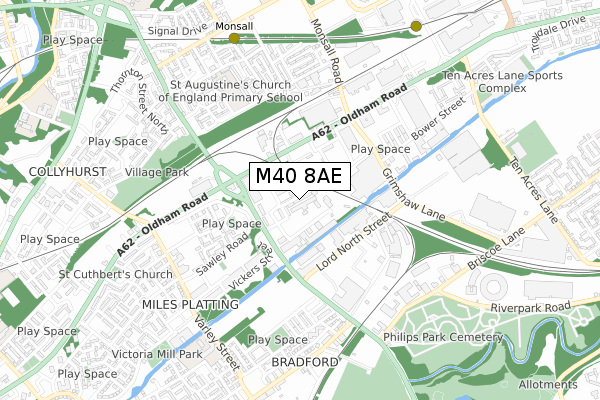 M40 8AE map - small scale - OS Open Zoomstack (Ordnance Survey)