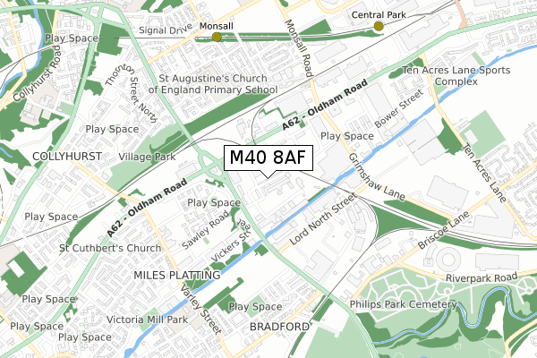 M40 8AF map - small scale - OS Open Zoomstack (Ordnance Survey)