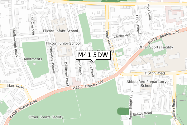 M41 5DW map - large scale - OS Open Zoomstack (Ordnance Survey)