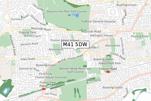 M41 5DW map - small scale - OS Open Zoomstack (Ordnance Survey)