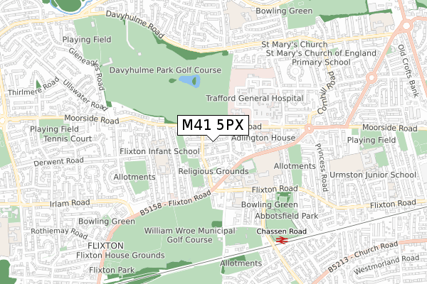 M41 5PX map - small scale - OS Open Zoomstack (Ordnance Survey)