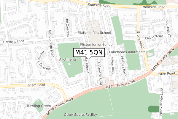 M41 5QN map - large scale - OS Open Zoomstack (Ordnance Survey)