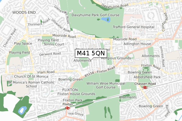 M41 5QN map - small scale - OS Open Zoomstack (Ordnance Survey)