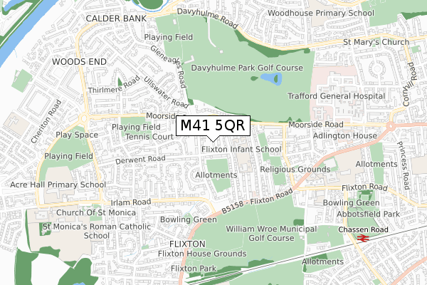 M41 5QR map - small scale - OS Open Zoomstack (Ordnance Survey)