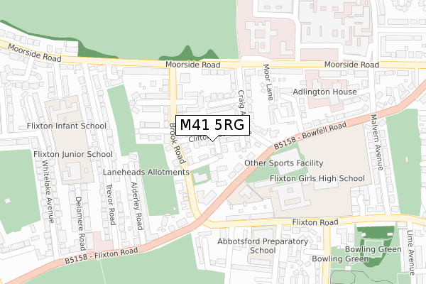 M41 5RG map - large scale - OS Open Zoomstack (Ordnance Survey)