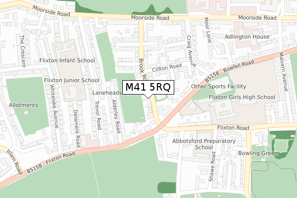 M41 5RQ map - large scale - OS Open Zoomstack (Ordnance Survey)