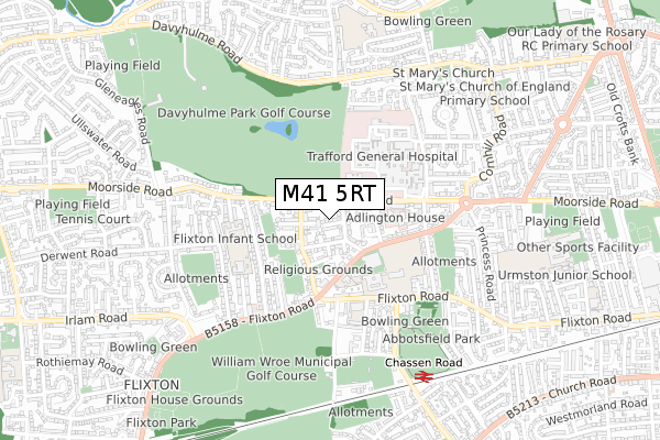 M41 5RT map - small scale - OS Open Zoomstack (Ordnance Survey)