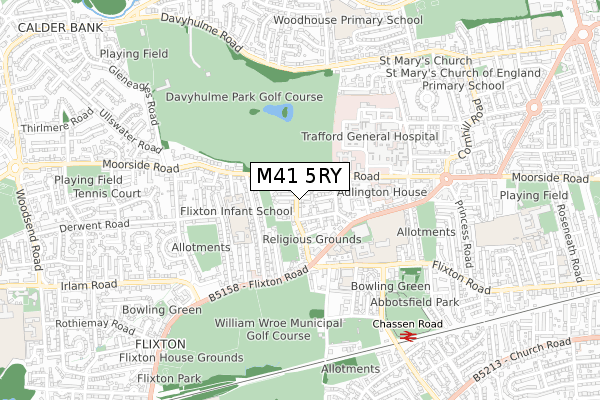 M41 5RY map - small scale - OS Open Zoomstack (Ordnance Survey)